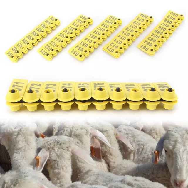 100 Set Livestock Ear Number Tag Sheep Goat Pig Cattle Cow 001-100 Farm Yellow