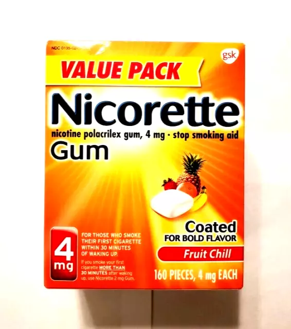 New Nicorette Fruit Chill Nicotine Gum 4mg - 160 Count Exp 07/2026 -Stop Smoking