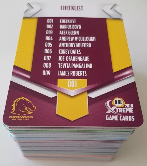 2018 TLA NRL Xtreme Complete Full 144 Card Base Common Set