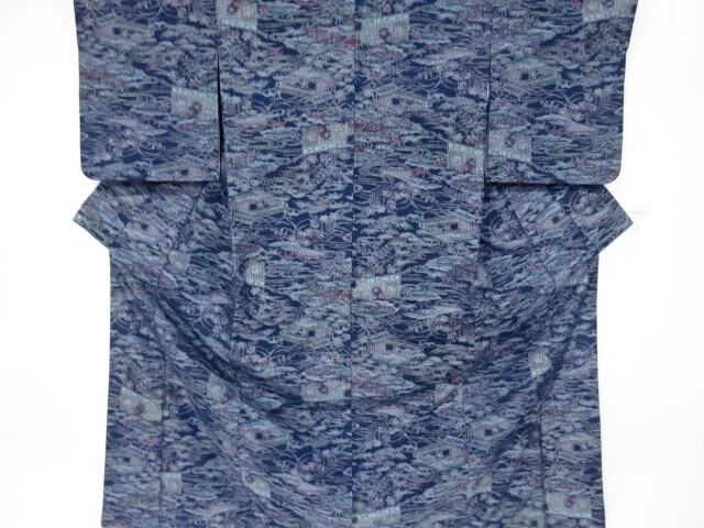 6715093: Japanese Kimono / Antique Kimono / Fushi Tsumugi / Woven Flower