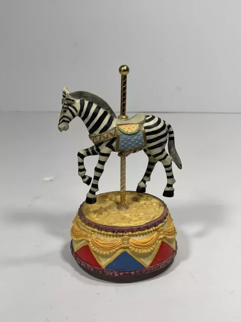 Vintage Zebra Carousel Music Box Pole Plays Born Free Circus Merry 1980s Musical