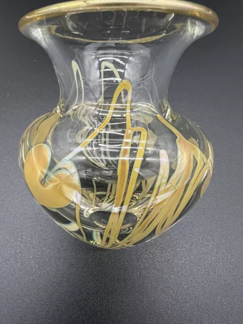 Steven Correia studio art glass gold Hearts and Vines in crystal vase