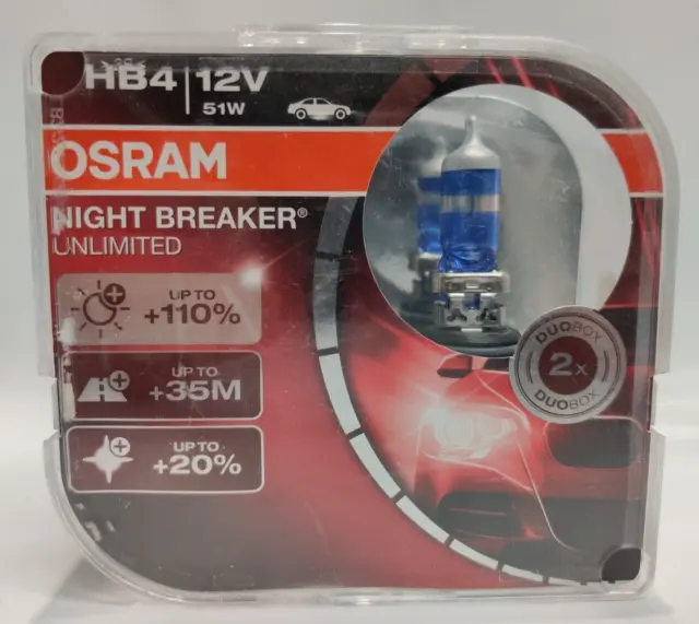 GENUINE OSRAM NIGHT BREAKER UNLIMITED 2 BULB PACK HB4 12v 51W Halogen  £24.99 - PicClick UK