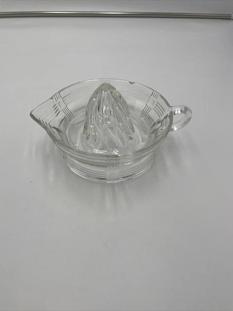 Vintage HAZEL ATLAS Small Depression Glass "CRISS CROSS" Orange Juicer Reamer