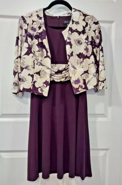 Jessica Howard Womens Size S Eggplant/ Purple Dress Floral Jacket 2 Pc Petite
