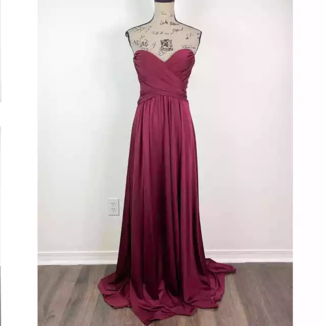 La Femme NWOT Strapless Slit Satin Ballgown Dress Gown Wine Red Size 4