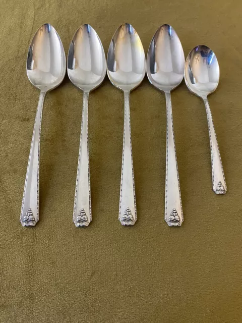 (4) Oneida Prestige Plate BORDEAUX   Silverplate Solid Serving Spoons  + Sugar