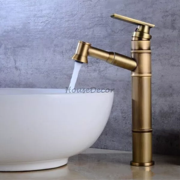 Retro Antique Brass Pull Out Wash Basin Faucet Single Lever Hole Sink Mixer Taps