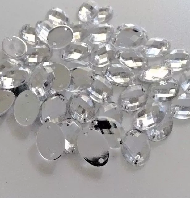 60pcs 10x14mm Oval Round Crystal Clear Acrylic Flatback Rhinestones Sew-on 3