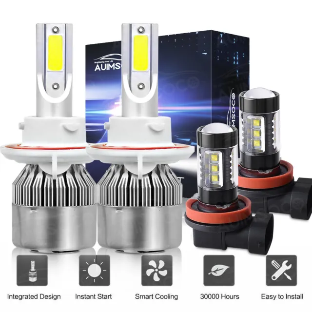 For Ford Mustang 2006-2011 2-Sides White LED Headlight High Low Fog Bulbs Combo