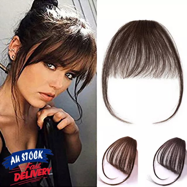 Front Hairpiece Thin Clip in on Fringe Neat Human Air Bangs Remy Hair Extensions