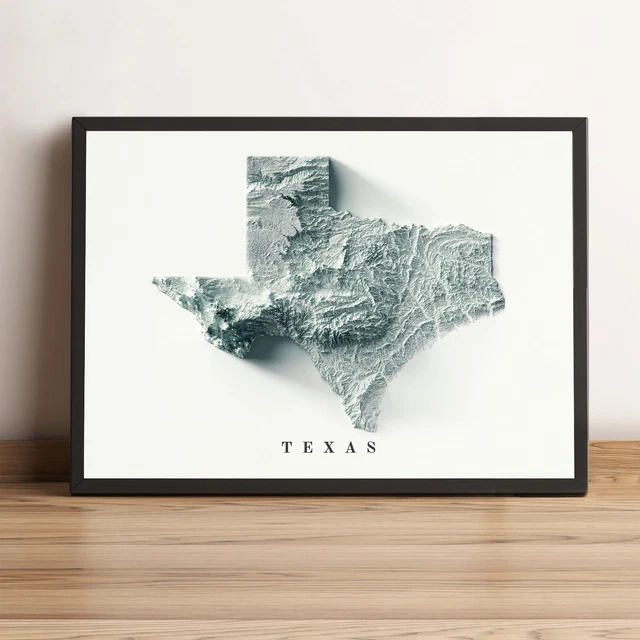Texas Map, Texas 2D Relief Map, Texas Vintage Map - 2D Flat Print