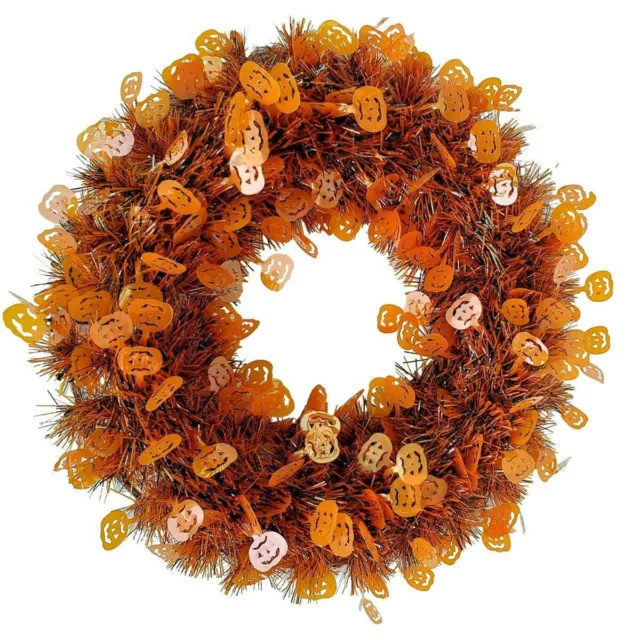 Halloween Tinsel Wreath Orange black Pumpkin Ghost oranges