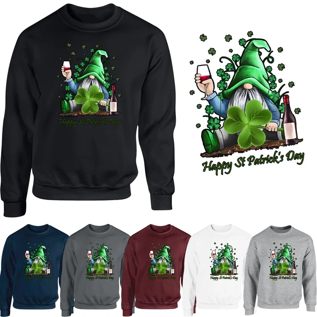 Felpa da uomo giorno di San Patrizio gnome vino rosso bevanda birra regalo unisex