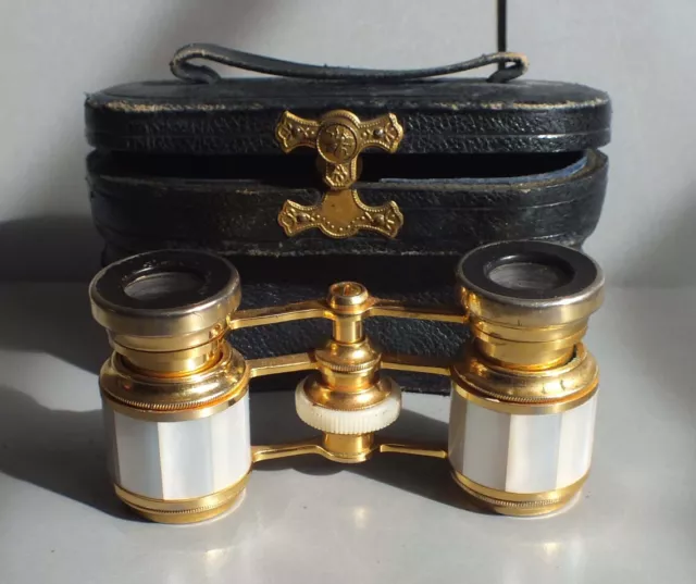 Ancienne Paire De Jumelles De Theatre En Nacre Carpentier Paris & Sa Housse Cuir