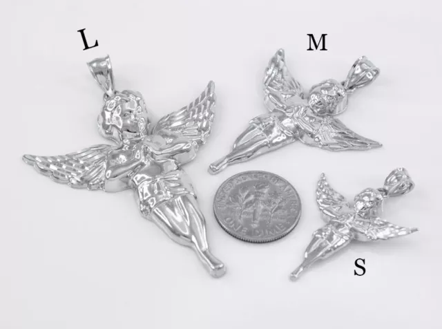 Sterling Silver Diamond Cut Angel Pendant ( Small, Medium, Large ) Made In USA