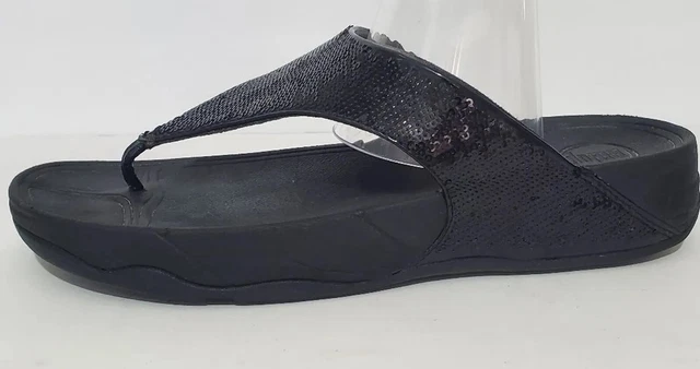 FitFlop Lulu black sequin thong sandals. 11.