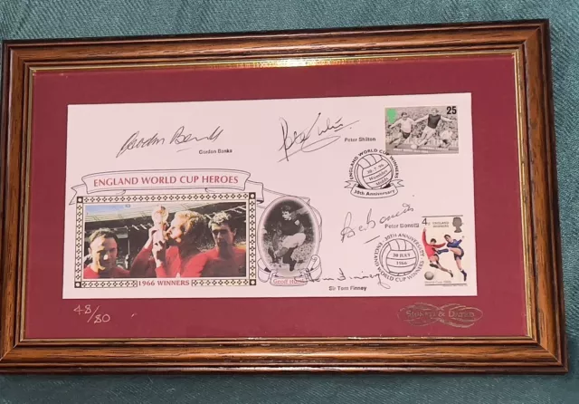 ENGLAND WORLD CUP HEROES signed Rare,30th Anniversary Stamps Framed With COA