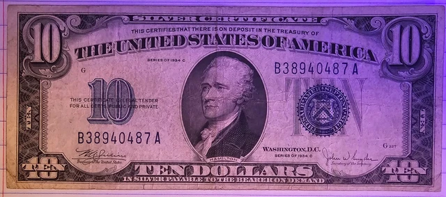 Price Drop - Very Good1934 Series C $10 Ten Dollar Silver Certificate Blue Seal