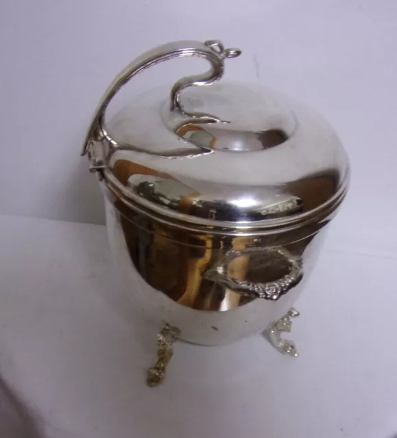 Vintage Sheridan Silver Plated Ice Bucket Lidded & Footed W/Glass Liner