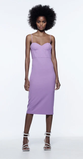 ZARA BNWT NEW. Lilac Midi Satin Slip Camisole Dress Adjustable Straps.  3304/361 59.94 - PicClick UK