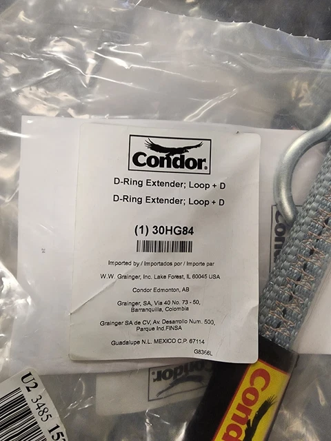 Three-CONDOR D-Ring Extender with Loop, 18 in. 30HG84