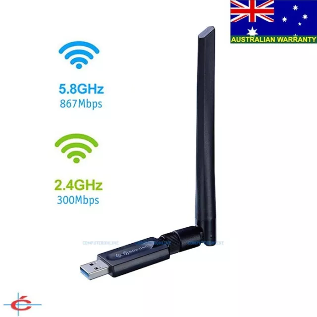 AC1200 USB 3 WiFi Dongle Wireless Adapter Long Range 802.11AC 5dBi Antenna