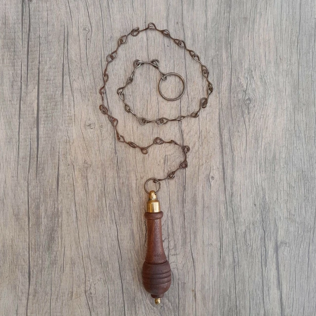 Victorian french flush cistern toilet loo curtain pull wood grip iron chain pull