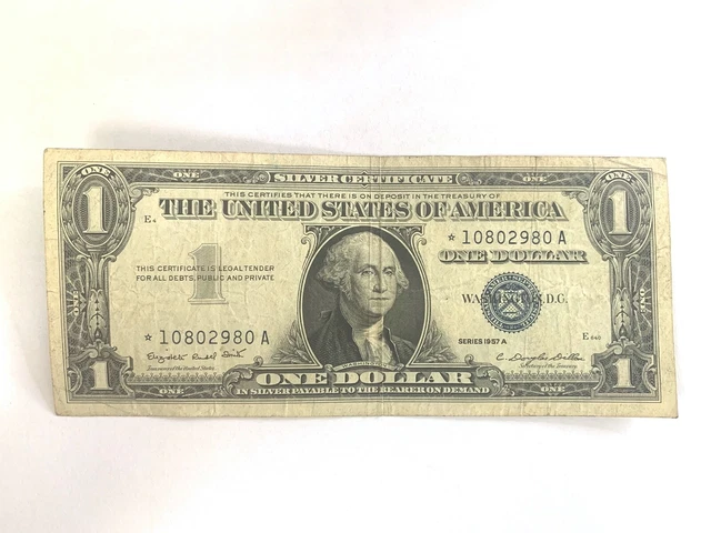 1957-A $1 Dollar Bill. Us Blue Seal Silver Certificate **Star Note**