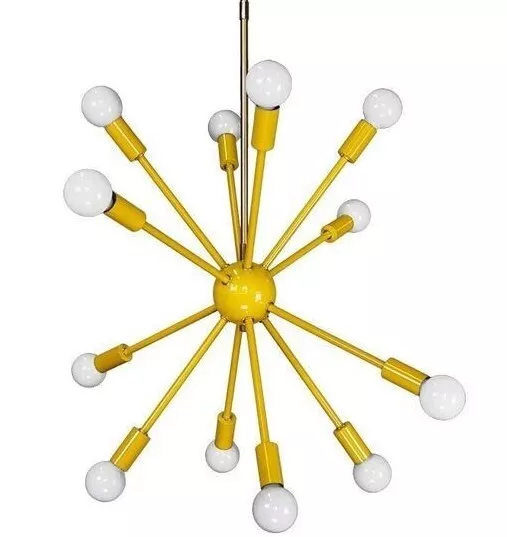 Mid Century Design Brass Sputnik Chandelier 12 Arm Yellow Finish Light Fixture