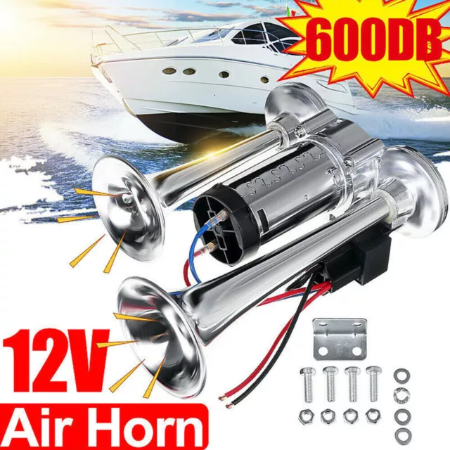 12V 600DB Dual Trumpet Speaker Car Air Horn Dual Tone Boat Lorry Truck Train