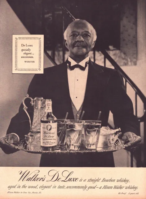 1948 Walker's DeLuxe Bourbon Whiskey Print Ad Hiram Butler Tuxedo Silver Tray
