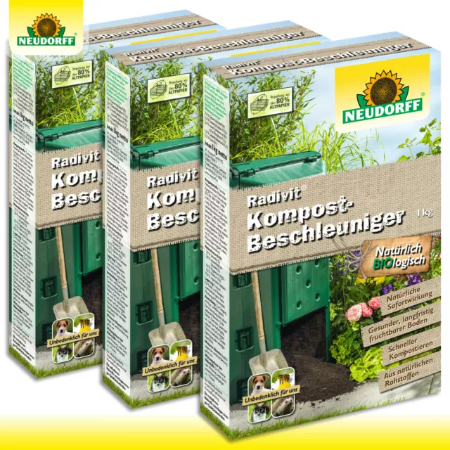 Neudorff 3x 1kg Radivit Compost Acelerador Bacterias Hongos Jardín Residuos Follaje