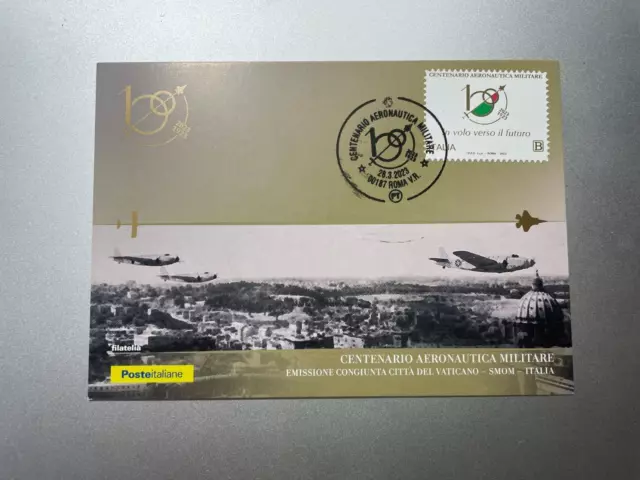 2023 Cartolina Filatelica 100° Aeronautica Militare Annullo 28.03.2023 su Logo