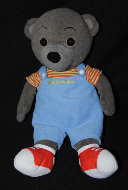 Peluche doudou petit ours brun JEMINI salopette bleu 32 cm NEUF