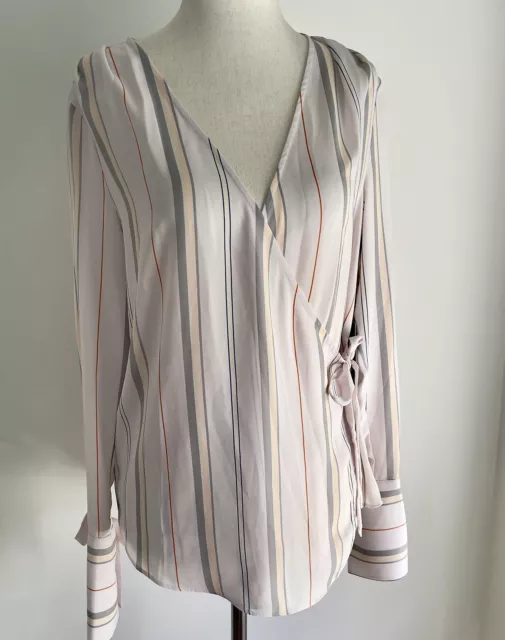 Trouve Striped Wrap Blouse Opaque Long Cuff Size XS NWT