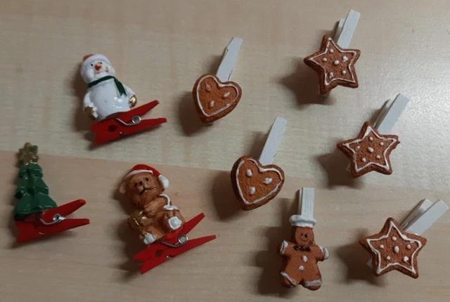 9 Dekoklammern Weihnachten - 6 Motive - Ca.  2,3- 2,6 Cm Hoch- Neu