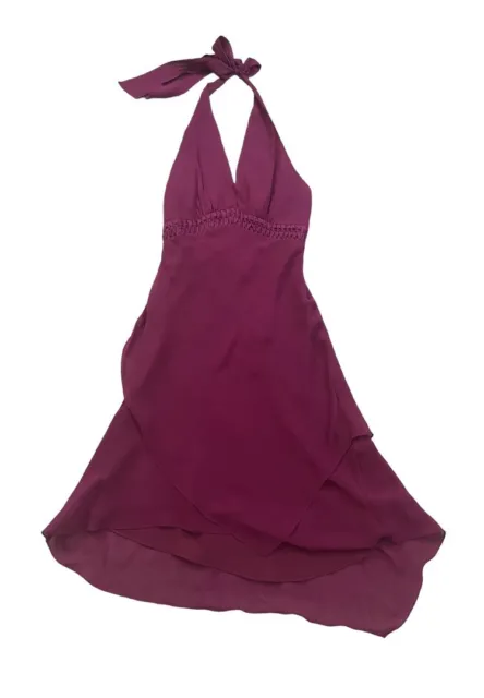 Vintage Y2K BCBGMaxazria Dark Fuchsia Silk Halter Handkerchief Midi Dress Size 4