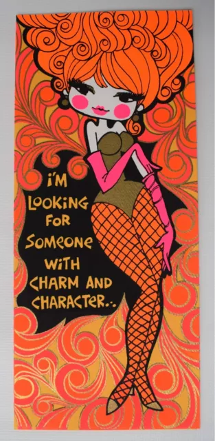 Greeting Cards Funny Message Vintage 60s/70s Orange Girl in Corset and Fishnet