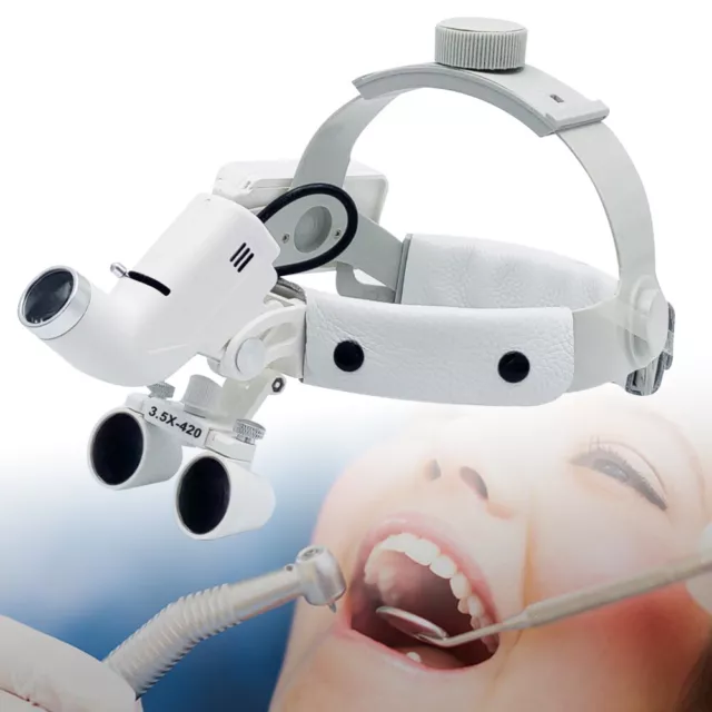 Medizinische Dental Chirurgisch Lupenbrille Lupe mit LED Kopf Licht 3.5X420mm 5W