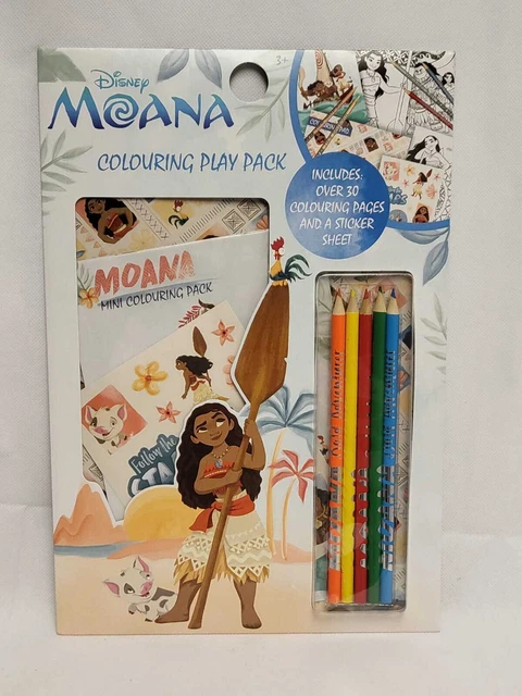DISNEY MOANA COLOURING Play Pack Colour Pencil Coloured Pad Sticker ...