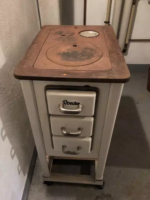 ROEDER Herd Ofen aus Eisen sehr selten alt 89 x 42 x 58 cm weiß, VINTAGE Stove