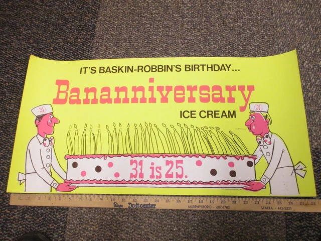 Baskin Robbins ice cream 1970 store poster sign BANANNIVERSARY anniversary cake