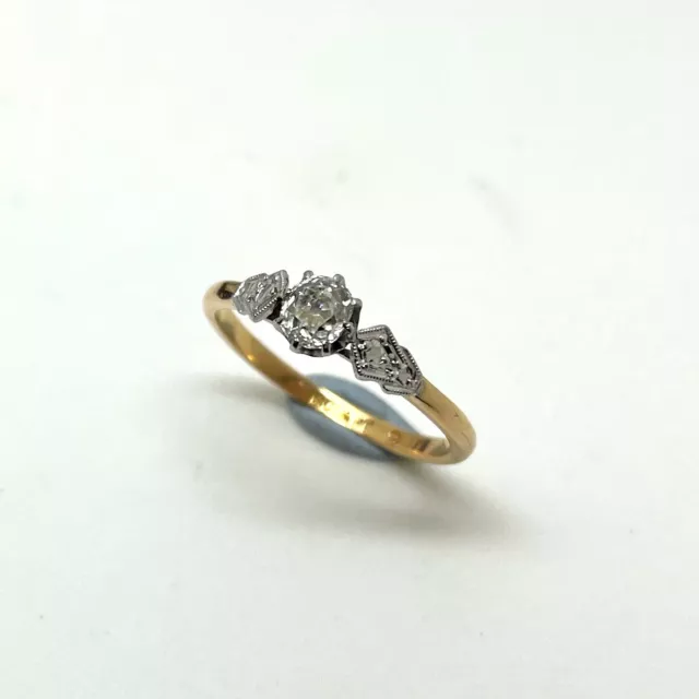 18ct Gold Diamond Ring Size M 1/2 18k & Platinum Old Cut 0.28ct Diamond Ring