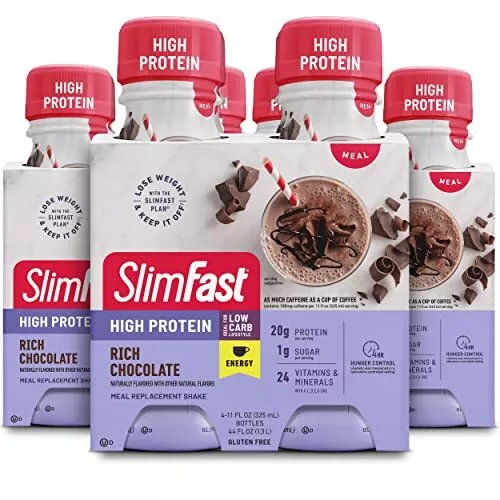 Batido de reemplazo de comida alta en proteínas SlimFast Advanced Energy, chocolate rico, 20