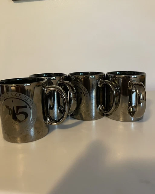 4 Vintage Kennedy Space Center 1987 25th Anniversary Ceramic Mugs Metallic Gloss