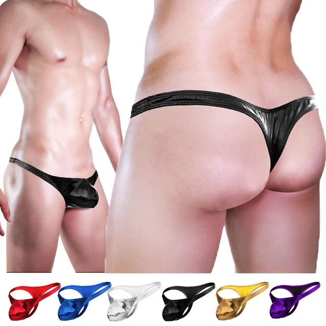 Sexy Men's Faux Leather G-string Thong Briefs Pouch T-back Underwear Underpants