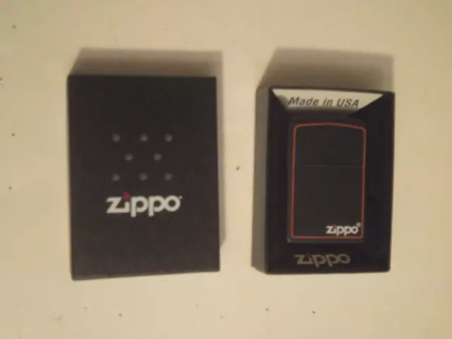 Zippo 218ZB Windproof Lighter Black Matte with Logo & Red Border new unused