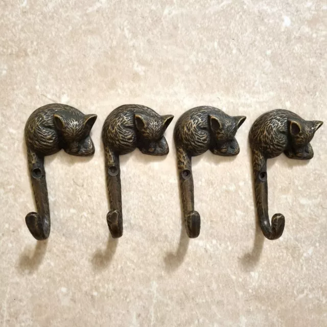 4 possum Wall Hook Pure solid 100% Brass aged 4.3/4" vintage old style heavy B