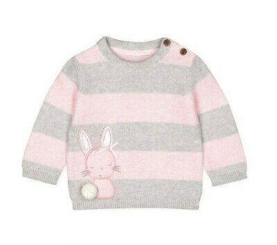 BNWT Mothercare Pink Grey Cute Knitted Cotton Bunny Rabbit Jumper Sweater Top
